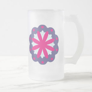 Purple and pink floral shapes illustration frosted glass beer mug