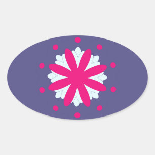 Purple and pink floral shapes illustration oval sticker