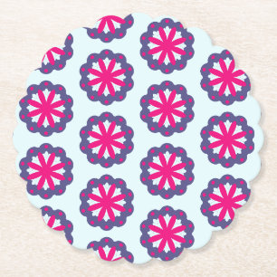 Purple and Pink Floral Shapes Paper Coaster
