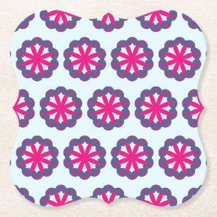 Purple and Pink Floral Shapes Paper Coaster