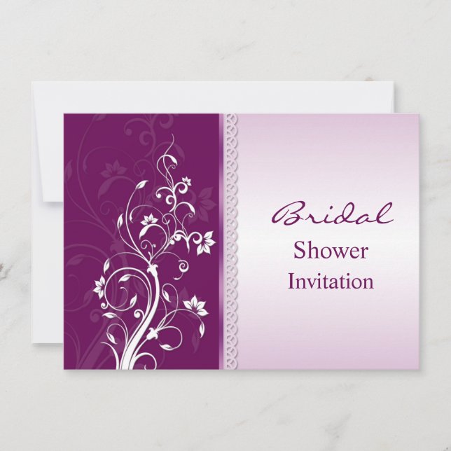 Purple and pink floral swirls Bridal Shower Invite (Front)