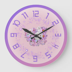 Purple and pink floral wall clock