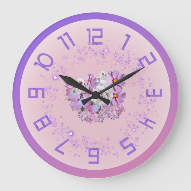 Purple and pink floral wall clock (Front)