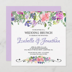 Purple and Pink Floral Wedding Brunch Invitations