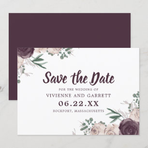Purple and Pink Floral Wedding Save the Date Invitation