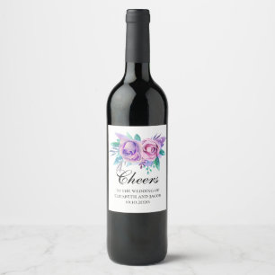 Purple and pink flowers. Floral cheers wedding Wine Label