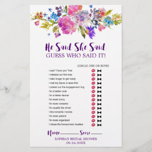 Purple and Pink Flowers "He Said She Said" Game