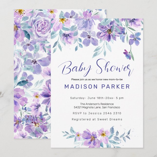 Purple and Pink Flowers  Invitation (Front/Back)
