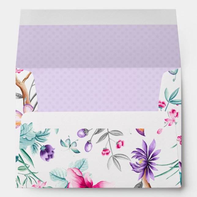 Purple and Pink Flowers | Purple Dots Liner Envelope (Back (Bottom))