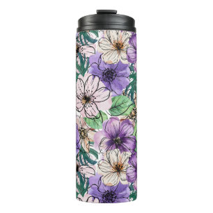 Purple and Pink Flowers  Thermal Tumbler