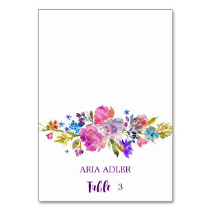 Purple and Pink Flowers Wedding Escort Place Cards