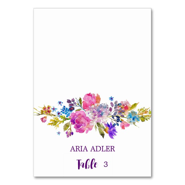 Purple and Pink Flowers Wedding Escort Place Cards (Front)