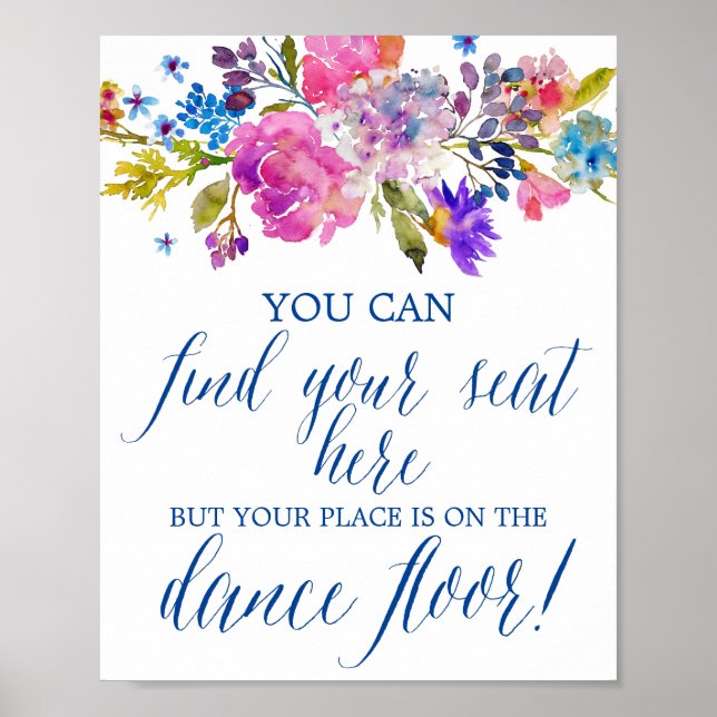 Purple and Pink Flowers Wedding Reception Sign (Front)