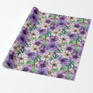 Purple and Pink Flowers Wrapping Paper