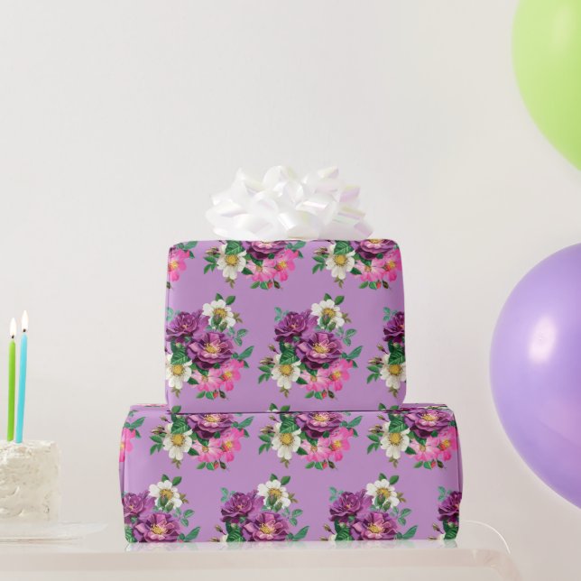Purple and Pink Flowers Wrapping Paper (Party Gifts)