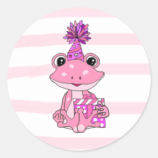 Purple and Pink Frog Girl's Birthday Classic Round Sticker (Front)