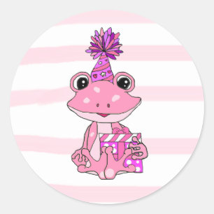 Purple and Pink Frog Girl's Birthday Classic Round Sticker