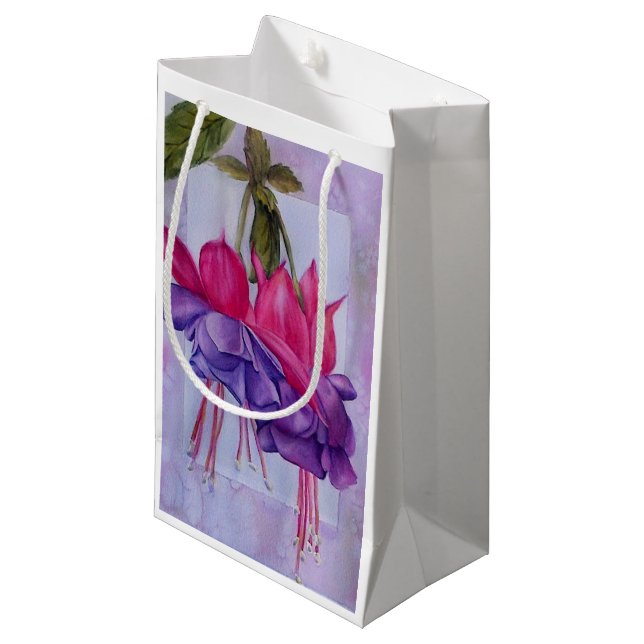 PURPLE AND PINK FUCHSIA FLOWER SMALL GIFT BAG (Front Angled)