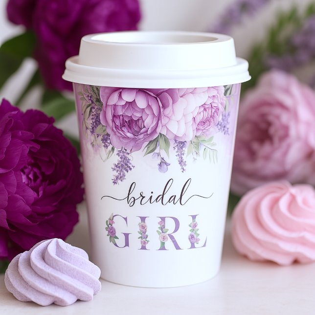 Purple And Pink Garden Flowers Bridal Shower Girl Paper Cups (Purple And Pink Garden Flowers Bridal Shower Girl Paper Cups)