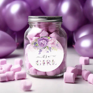 Purple And Pink Garden Flowers Girl Baby Shower Classic Round Sticker
