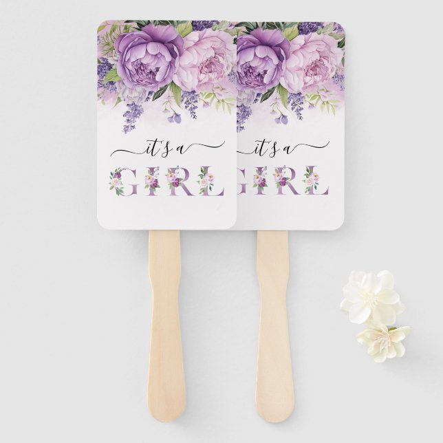 Purple And Pink Garden Flowers Girl Baby Shower Hand Fan (Front and Back)