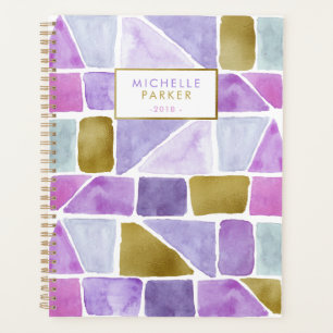 Purple and Pink Geometric Watercolor Shapes Planner