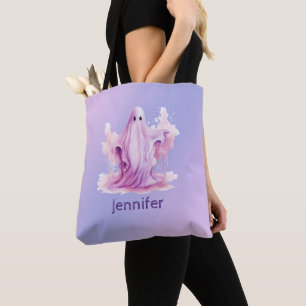 Purple and Pink Ghost Purple and Blue Halloween Tote Bag