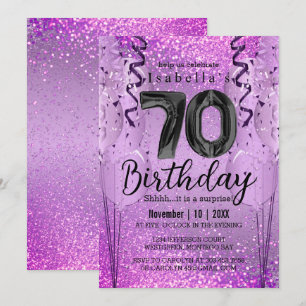 Purple and Pink Glitter 70th Birthday Invitation