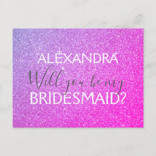 Purple and Pink Glitter and Sparkle Bridesmaid Invitation Postcard