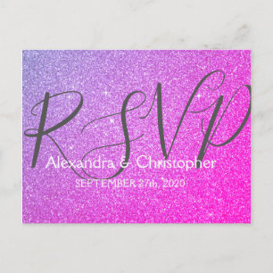 Purple and Pink Glitter and Sparkle RSVP Invitation Postcard