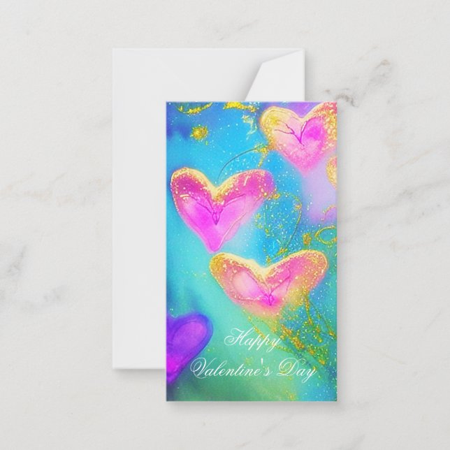 Purple and pink glittery hearts kids valentine  card (Front)