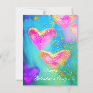 Purple and pink glittery hearts kids valentine   holiday card