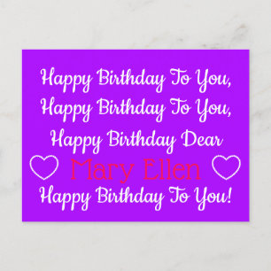 Purple and Pink Happy Birthday Song Personalised Postcard