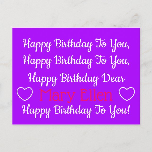 Purple and Pink Happy Birthday Song Personalised Postcard (Front)
