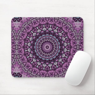 Purple and Pink Kaleidoscopic Medallion Pattern Mouse Mat