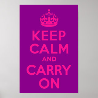Purple and Pink Keep Calm and Carry On Poster