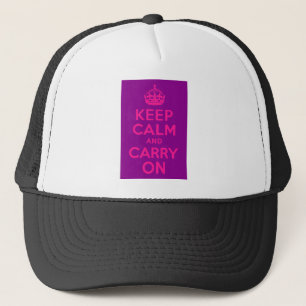 Purple and Pink Keep Calm and Carry On Trucker Hat