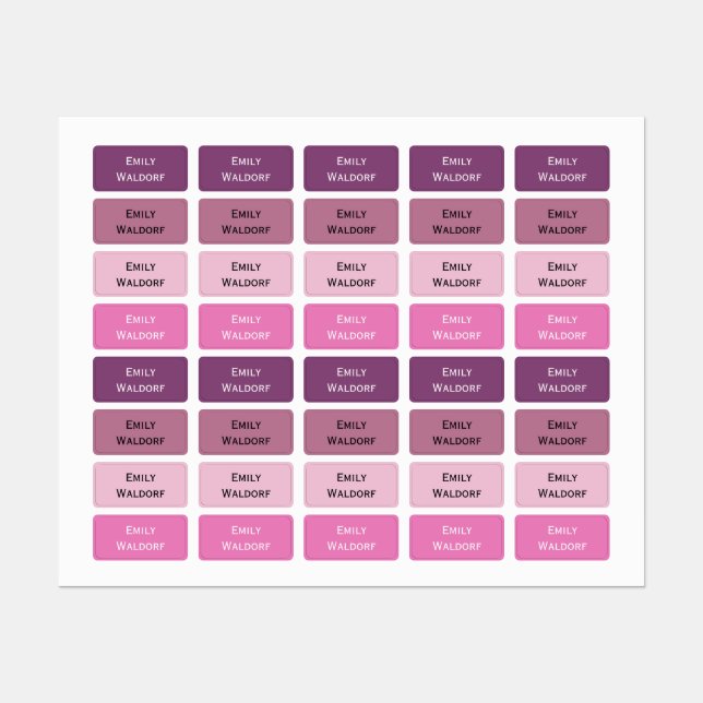 Purple and Pink Kids' Name Clothing School Labels (Sheet)