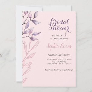 Purple and Pink Leaves Pink Bridal Shower Invitation