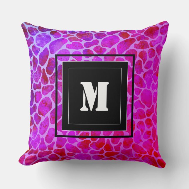 Purple and Pink Leopard Print Monogram  Cushion (Front)