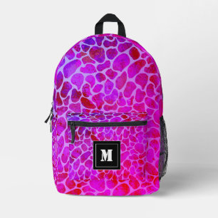 Purple and Pink Leopard Print Monogram Printed Backpack