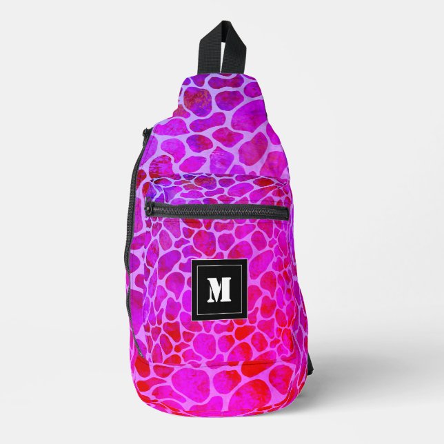 Purple and Pink Leopard Print Monogram  Sling Bag (Front)
