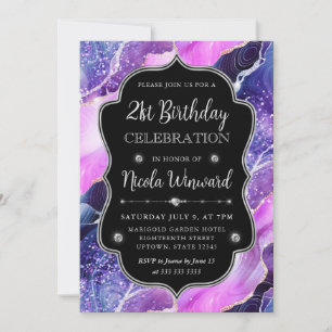 Purple and Pink Mermaid Agate Frame Birthday Invitation