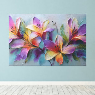 Purple and Pink Multicolor Flowers Textured Canvas Print