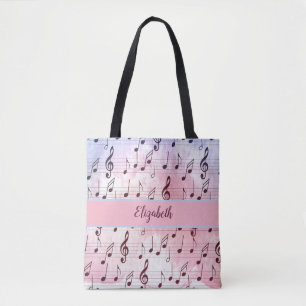 Purple and pink music note tote bag