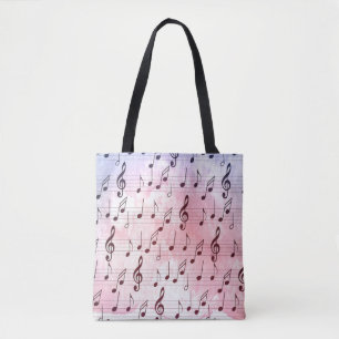 Purple and pink music note treble clef musician tote bag