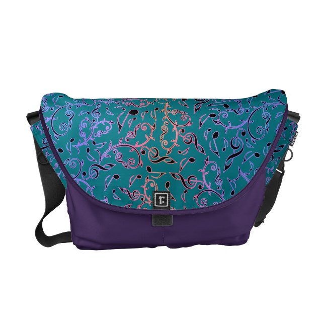 Purple and Pink Music Notes Pattern On Teal Bag Commuter Bag (Front)