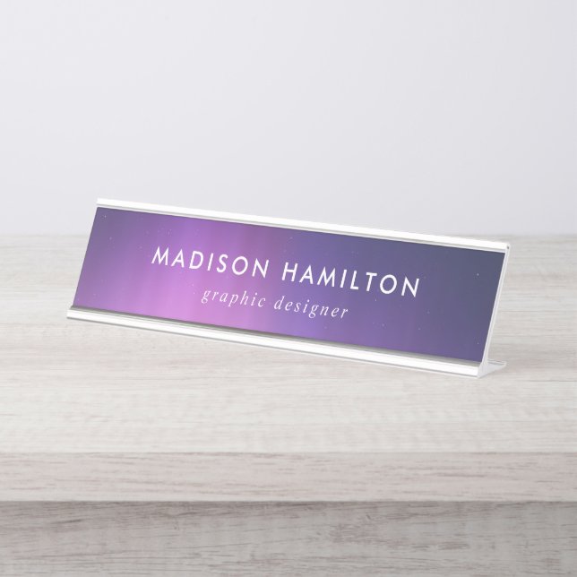 Purple and Pink Northern Lights Desk Name Plate (Front)