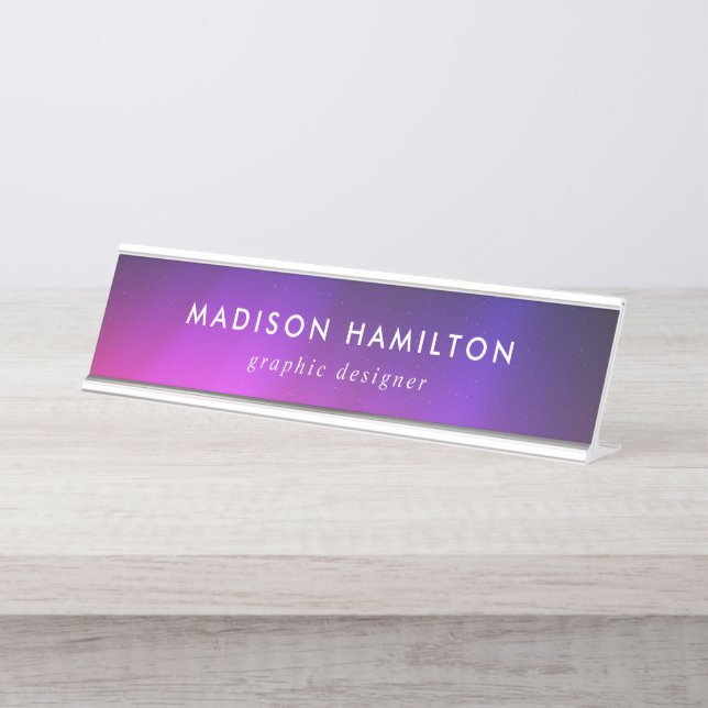 Purple and Pink Northern Lights Desk Name Plate (Front)