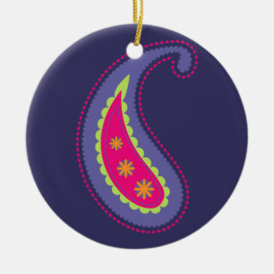 Purple and Pink Paisley Ceramic Tree Decoration